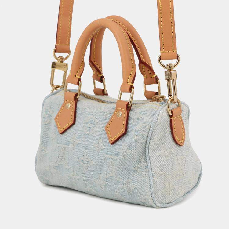 Pre Owned Louis Vuitton Monogram Denim Nano Speedy Handbag