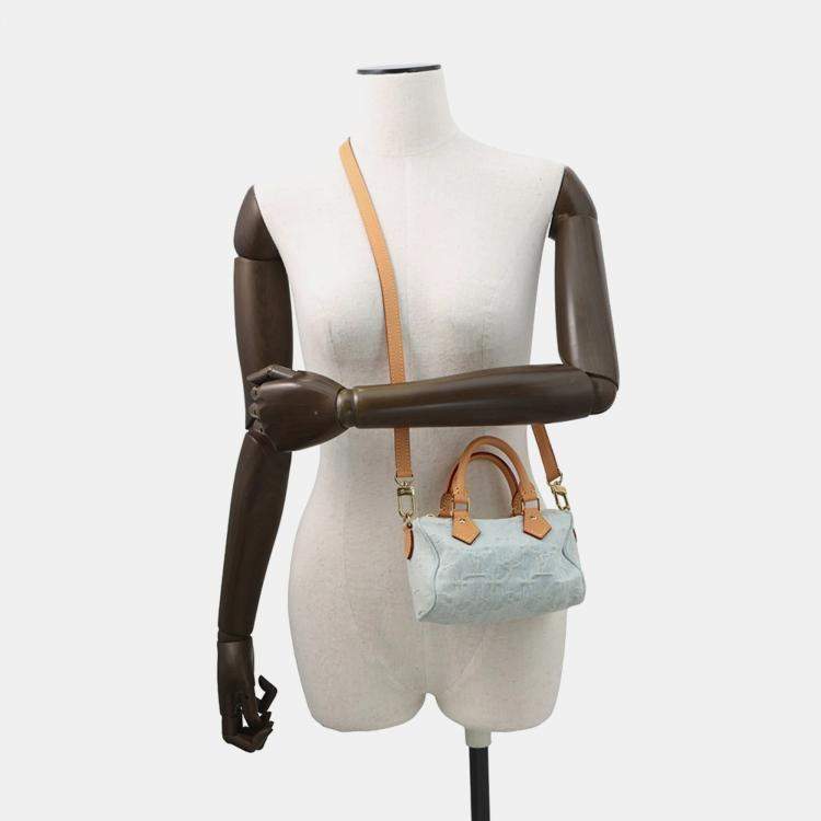 Pre Owned Louis Vuitton Monogram Denim Nano Speedy Handbag