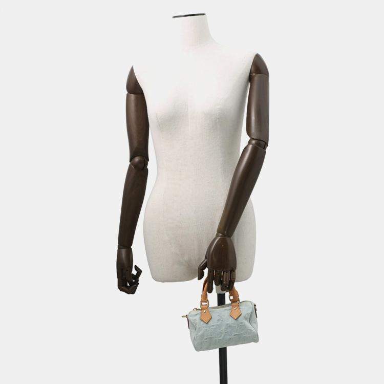 Pre Owned Louis Vuitton Monogram Denim Nano Speedy Handbag