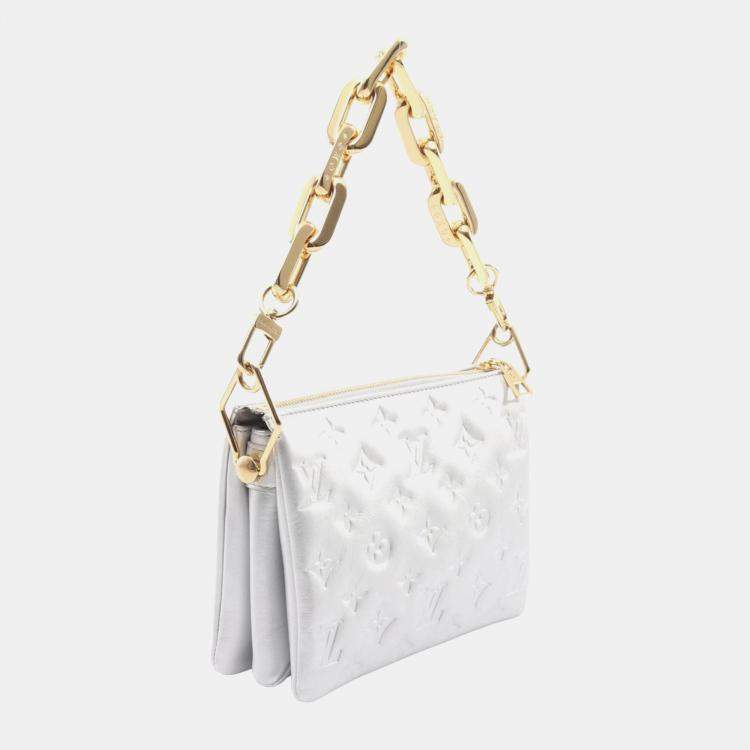Pre Owned Louis Vuitton Coussin Bb Monogram Embossed Leather Shoulder Bag Silver