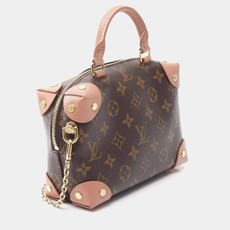 Pre Owned Louis Vuitton Petite Malle Souple Handbag Coated Canvas And Leather Monogram Brown Pink