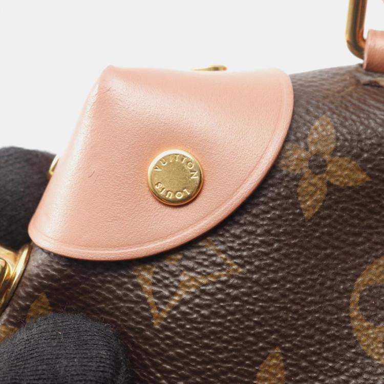Pre Owned Louis Vuitton Petite Malle Souple Handbag Coated Canvas And Leather Monogram Brown Pink