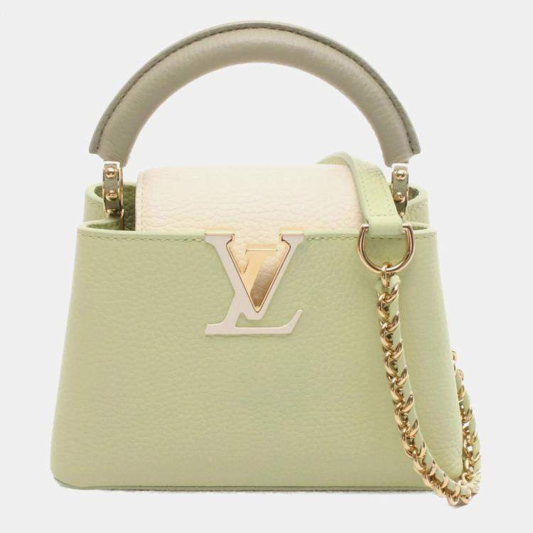 Pre Owned Louis Vuitton Capucines Mini Handbag Taurillon Leather Green And White