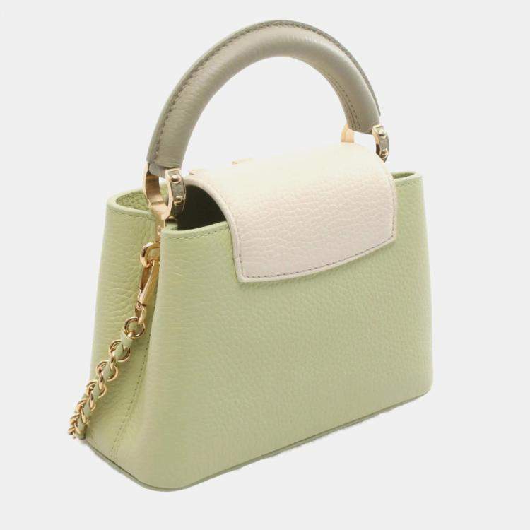 Pre Owned Louis Vuitton Capucines Mini Handbag Taurillon Leather Green And White