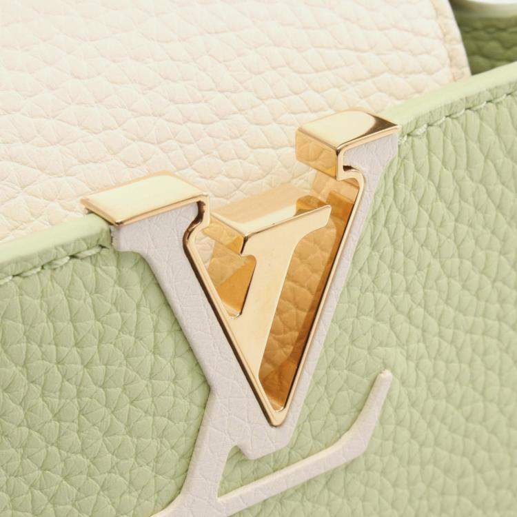 Pre Owned Louis Vuitton Capucines Mini Handbag Taurillon Leather Green And White
