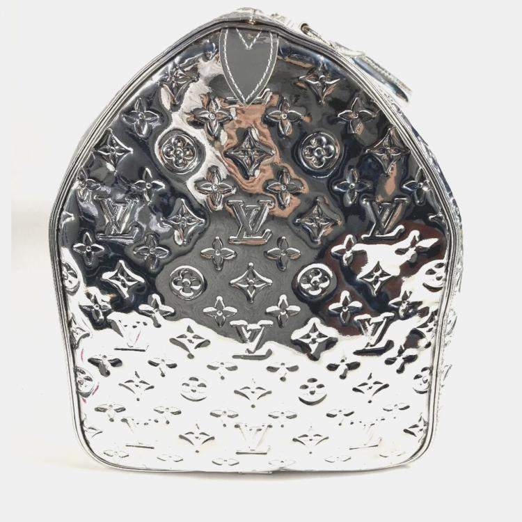Pre Owned Louis Vuitton Monogram Miroir Keepall 55 Boston Bag Travel Mirrored Leather Argent Silver