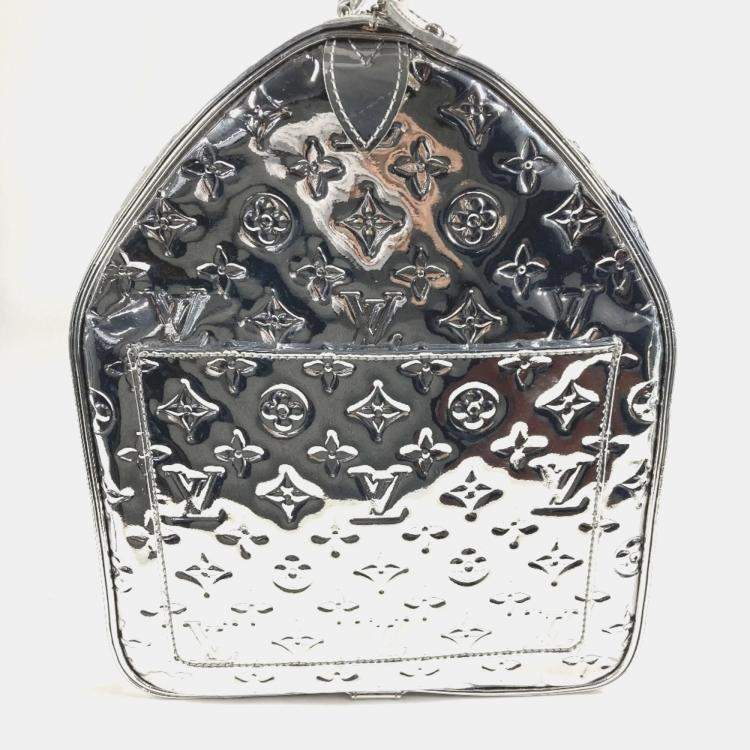 Pre Owned Louis Vuitton Monogram Miroir Keepall 55 Boston Bag Travel Mirrored Leather Argent Silver