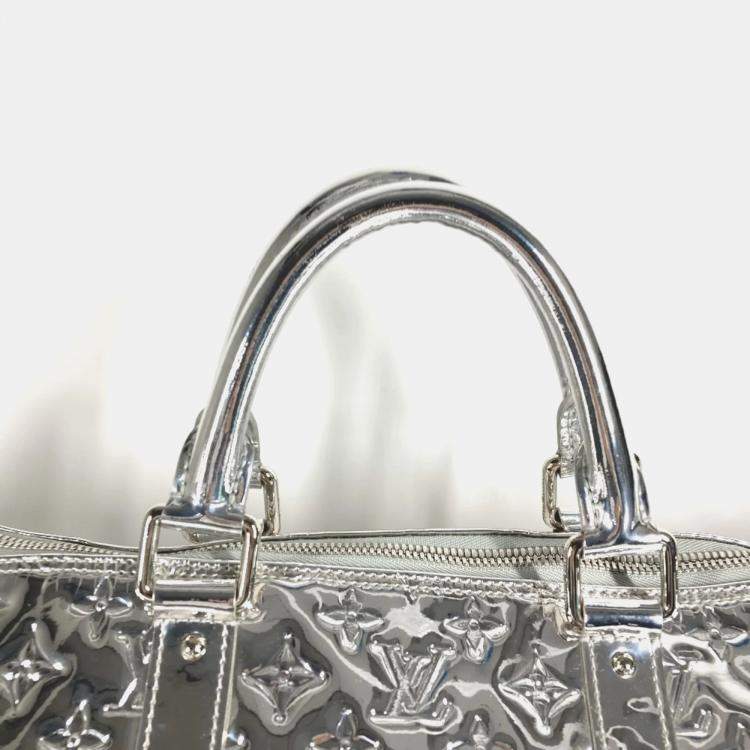 Pre Owned Louis Vuitton Monogram Miroir Keepall 55 Boston Bag Travel Mirrored Leather Argent Silver
