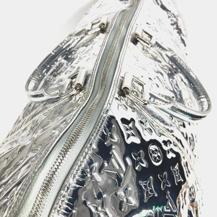Pre Owned Louis Vuitton Monogram Miroir Keepall 55 Boston Bag Travel Mirrored Leather Argent Silver