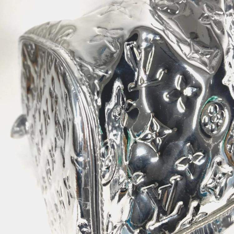 Pre Owned Louis Vuitton Monogram Miroir Keepall 55 Boston Bag Travel Mirrored Leather Argent Silver