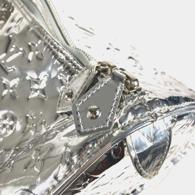 Pre Owned Louis Vuitton Monogram Miroir Keepall 55 Boston Bag Travel Mirrored Leather Argent Silver