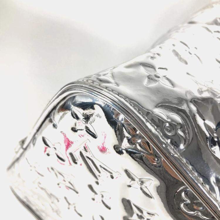 Pre Owned Louis Vuitton Monogram Miroir Keepall 55 Boston Bag Travel Mirrored Leather Argent Silver