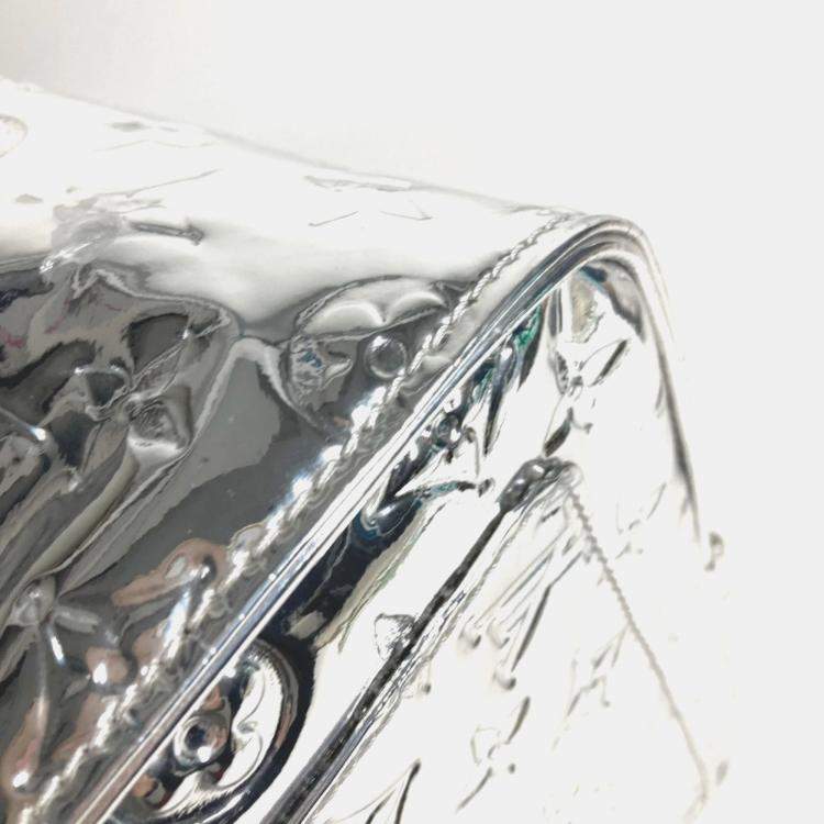 Pre Owned Louis Vuitton Monogram Miroir Keepall 55 Boston Bag Travel Mirrored Leather Argent Silver