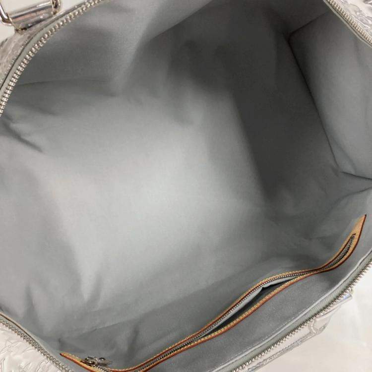 Pre Owned Louis Vuitton Monogram Miroir Keepall 55 Boston Bag Travel Mirrored Leather Argent Silver