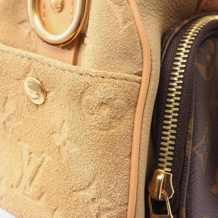 Pre Owned Louis Vuitton Keepall Bandouliere 25 Monogram Handbag Leather And Suede Beige Brown