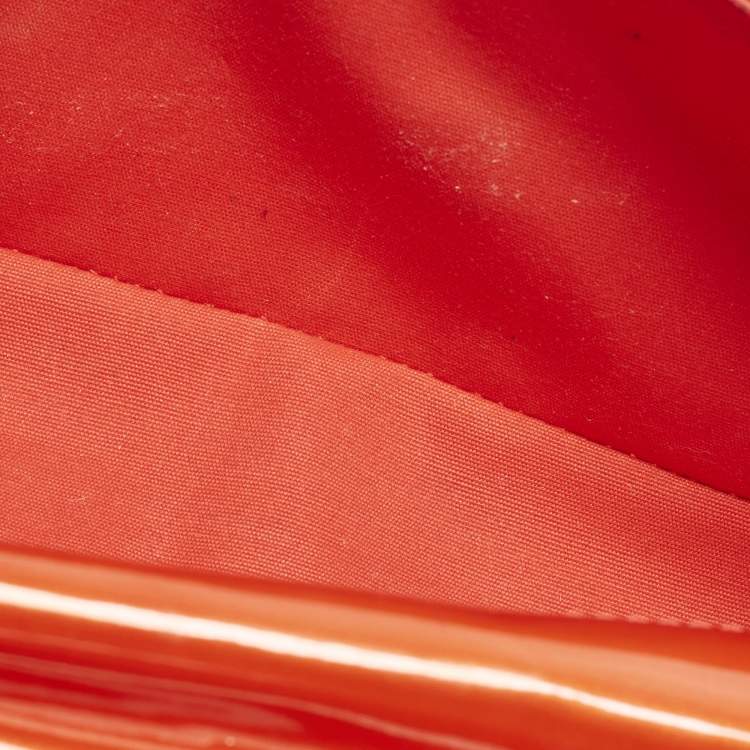 Pre Owned Louis Vuitton Sobe Orange Sunset Vernis Leather Clutch