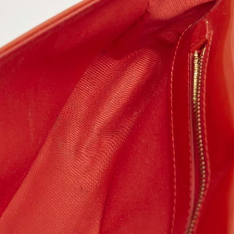 Pre Owned Louis Vuitton Sobe Orange Sunset Vernis Leather Clutch