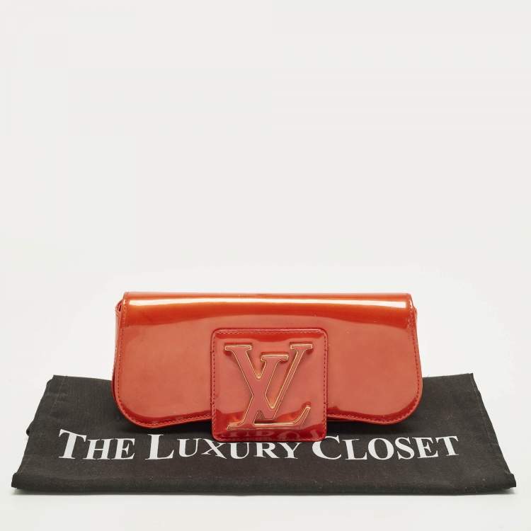 Pre Owned Louis Vuitton Sobe Orange Sunset Vernis Leather Clutch