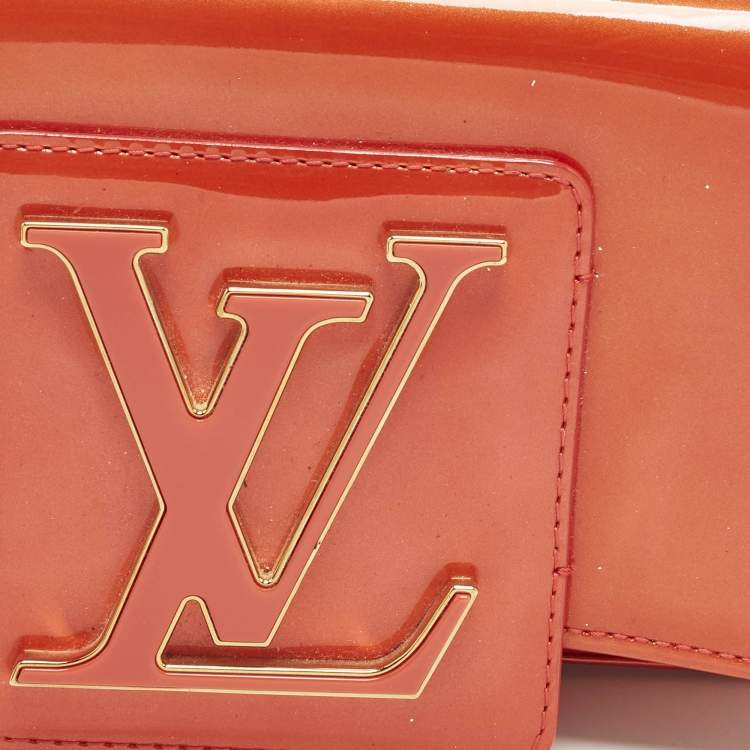 Pre Owned Louis Vuitton Sobe Orange Sunset Vernis Leather Clutch