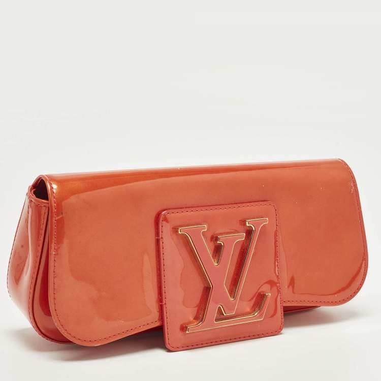 Pre Owned Louis Vuitton Sobe Orange Sunset Vernis Leather Clutch