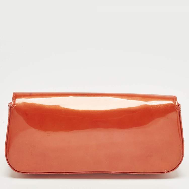Pre Owned Louis Vuitton Sobe Orange Sunset Vernis Leather Clutch