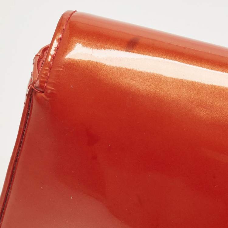 Pre Owned Louis Vuitton Sobe Orange Sunset Vernis Leather Clutch