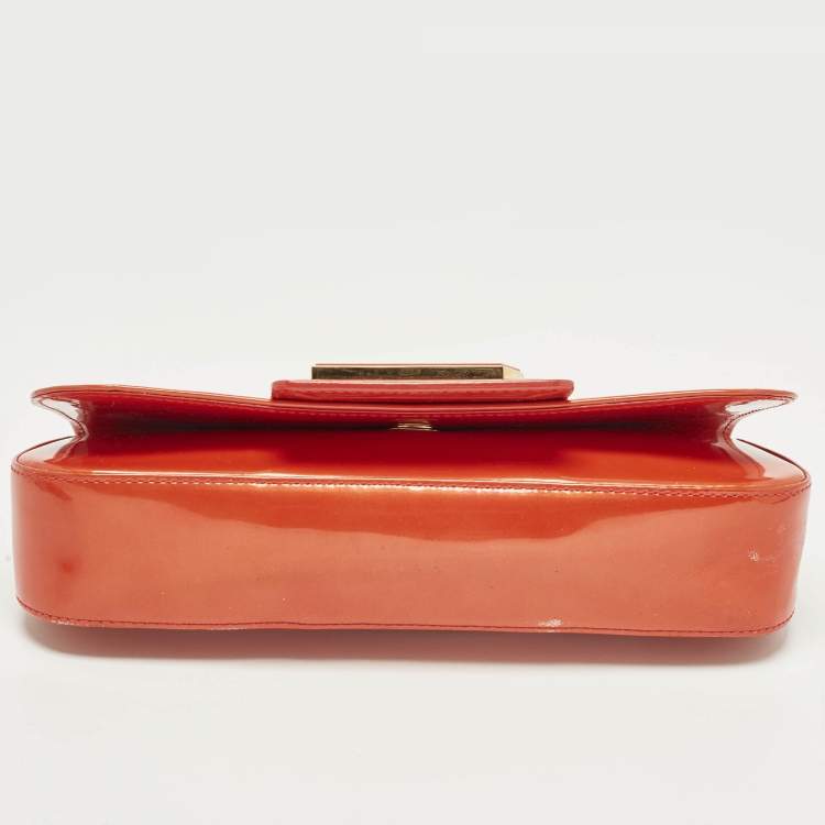 Pre Owned Louis Vuitton Sobe Orange Sunset Vernis Leather Clutch