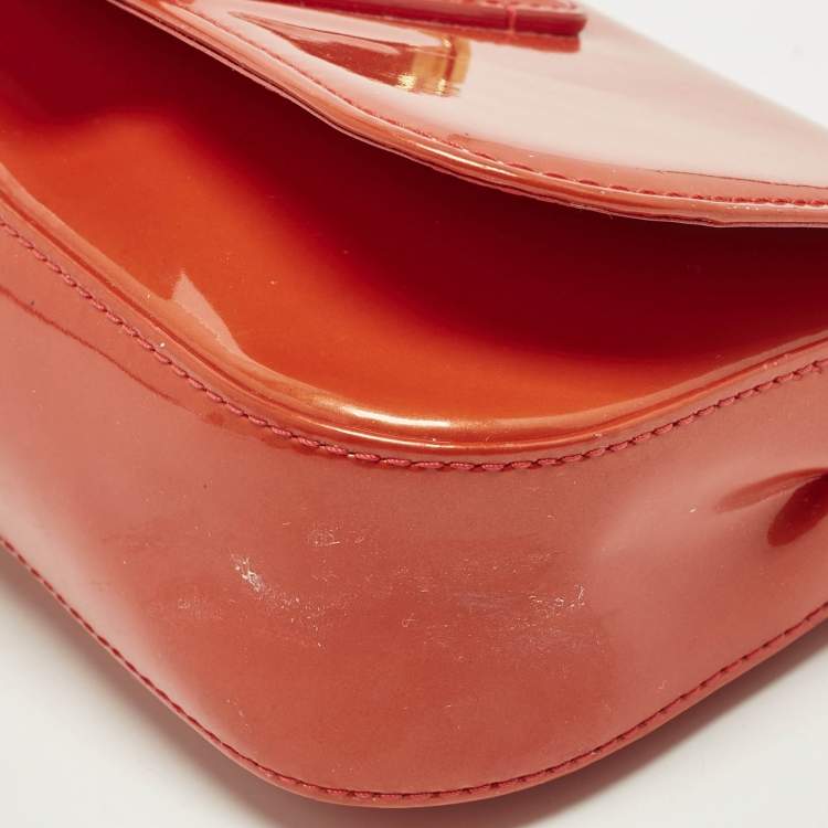 Pre Owned Louis Vuitton Sobe Orange Sunset Vernis Leather Clutch