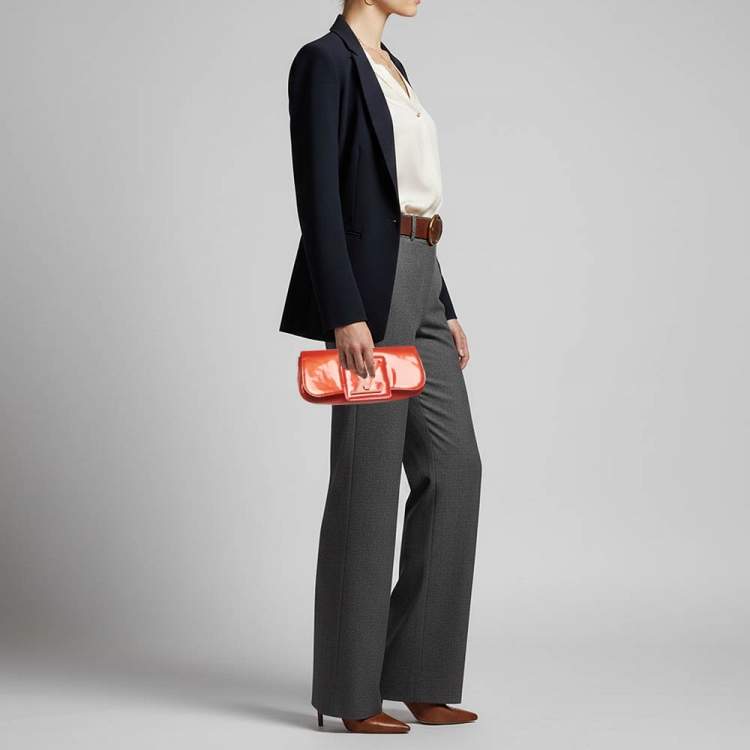 Pre Owned Louis Vuitton Sobe Orange Sunset Vernis Leather Clutch