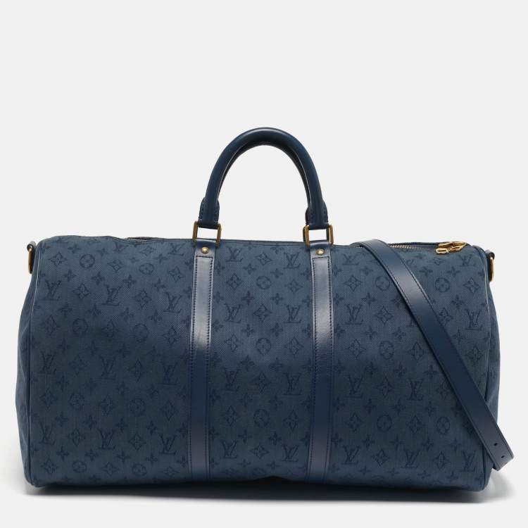Pre Owned Louis Vuitton Keepall Bandouliere 50 Navy Monogram Denim Duffel Bag
