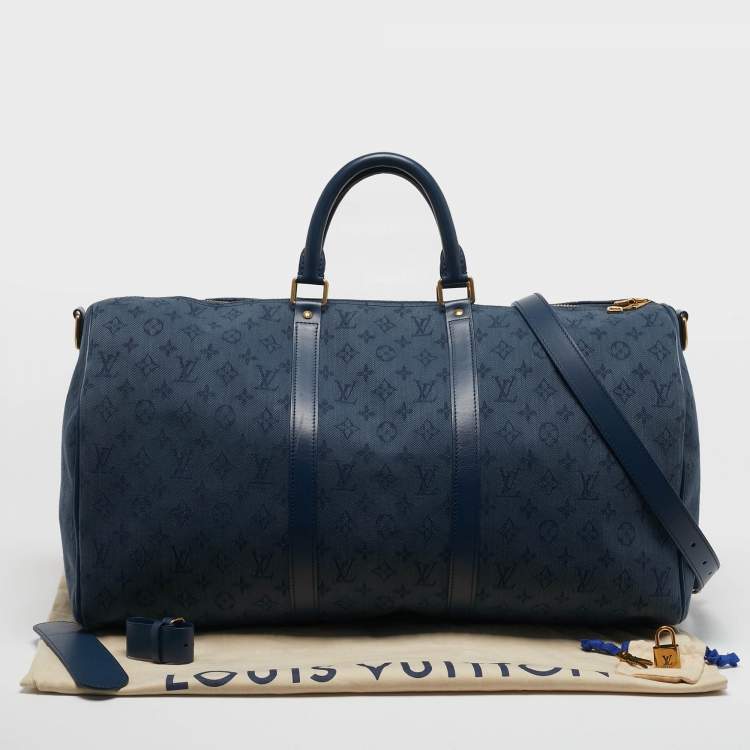 Pre Owned Louis Vuitton Keepall Bandouliere 50 Navy Monogram Denim Duffel Bag
