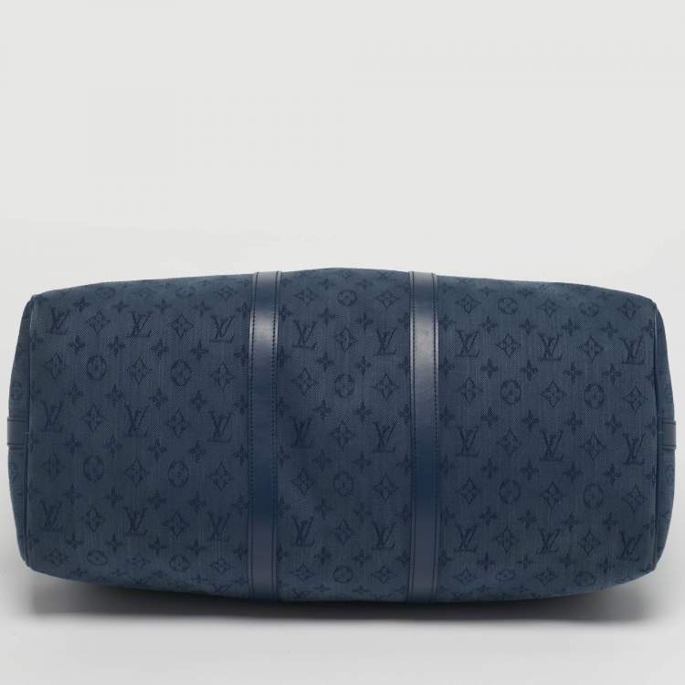 Pre Owned Louis Vuitton Keepall Bandouliere 50 Navy Monogram Denim Duffel Bag