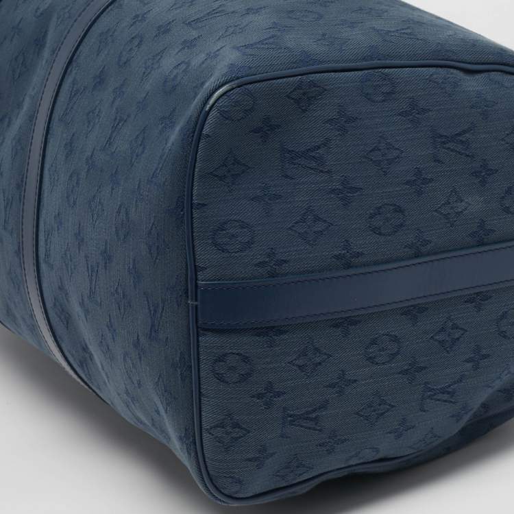 Pre Owned Louis Vuitton Keepall Bandouliere 50 Navy Monogram Denim Duffel Bag