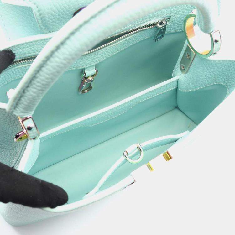 Pre Owned Louis Vuitton Capucines Bb Handbag Leather Taurillon Blue Topaz