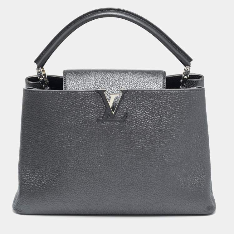 Pre Owned Louis Vuitton Capucines MM Grey Leather Bag
