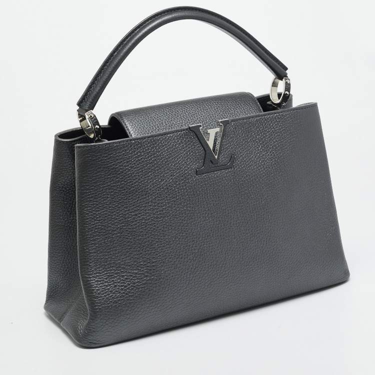 Pre Owned Louis Vuitton Capucines MM Grey Leather Bag