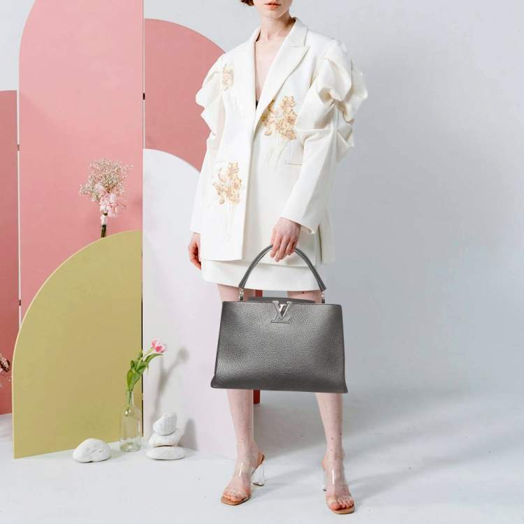 Pre Owned Louis Vuitton Capucines MM Grey Leather Bag