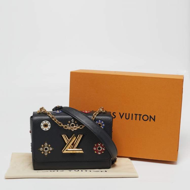 Pre Owned Louis Vuitton Twist MM Mechanical Flowers Black Epi Leather Shoulder Bag