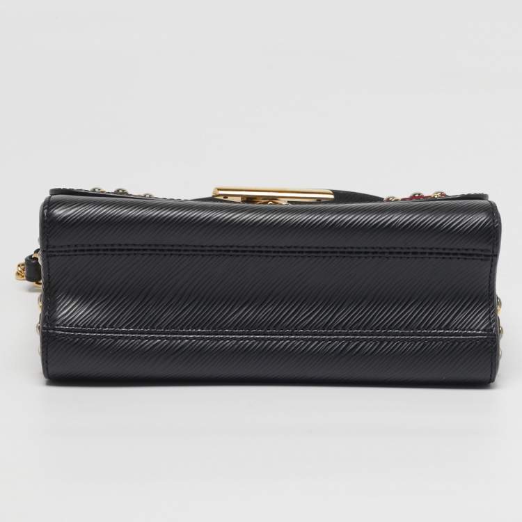 Pre Owned Louis Vuitton Twist MM Mechanical Flowers Black Epi Leather Shoulder Bag