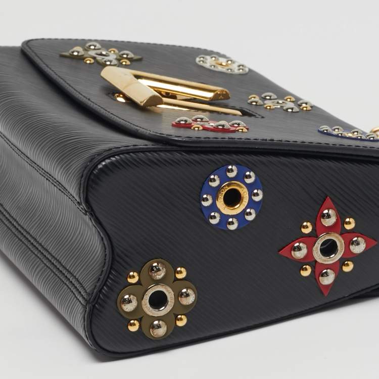 Pre Owned Louis Vuitton Twist MM Mechanical Flowers Black Epi Leather Shoulder Bag