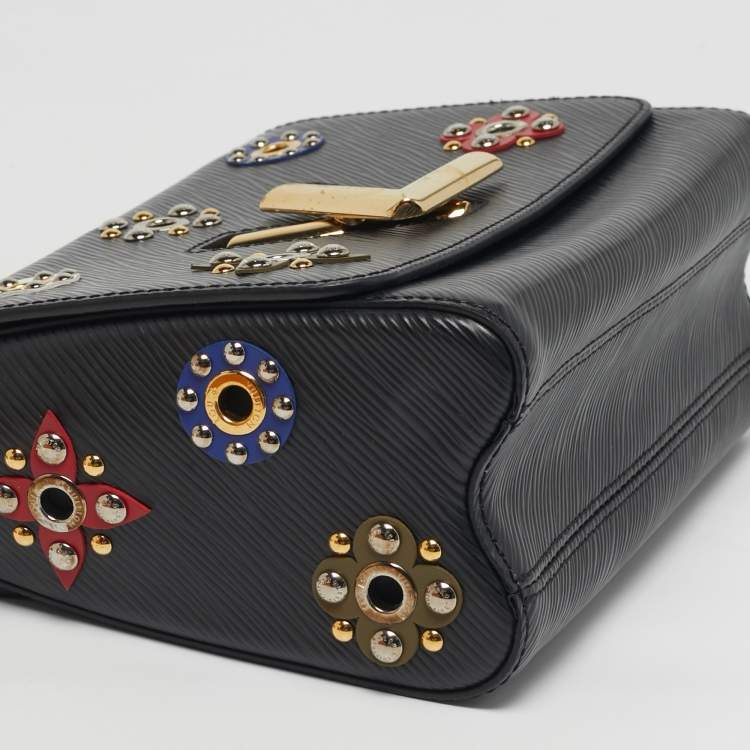 Pre Owned Louis Vuitton Twist MM Mechanical Flowers Black Epi Leather Shoulder Bag