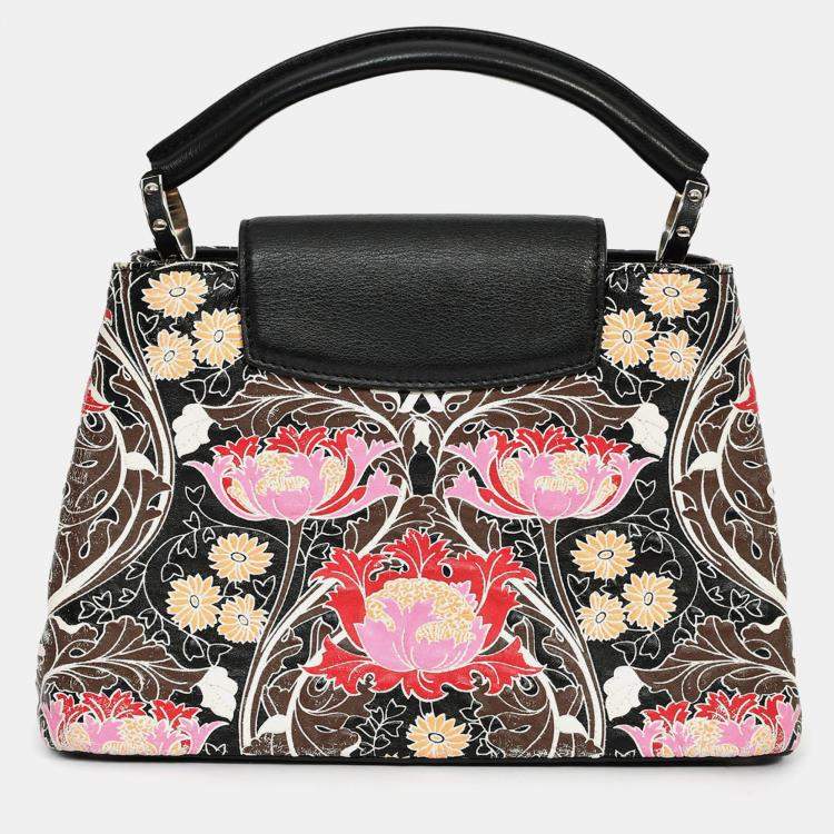 Pre Owned Louis Vuitton 2015 Black/Multicolour Leather Wild Flowers Capucines BB Top Handle Bag with Strap