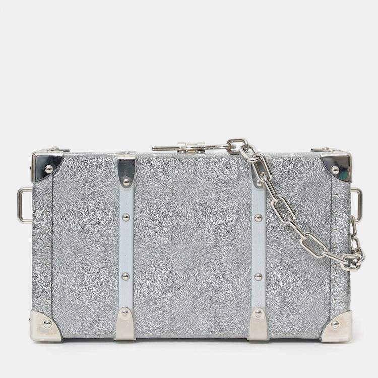 Pre Owned Louis Vuitton Silver Glitter Aluminum Monogram Special Order Briefcase Trunk With Strap