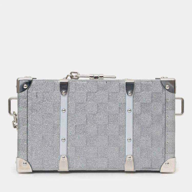 Pre Owned Louis Vuitton Silver Glitter Aluminum Monogram Special Order Briefcase Trunk With Strap