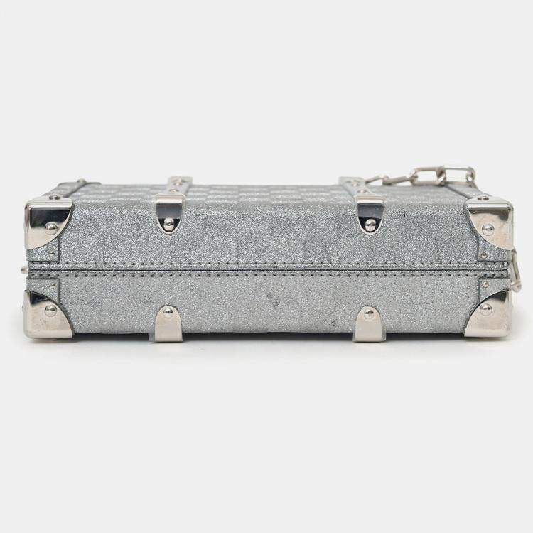Pre Owned Louis Vuitton Silver Glitter Aluminum Monogram Special Order Briefcase Trunk With Strap