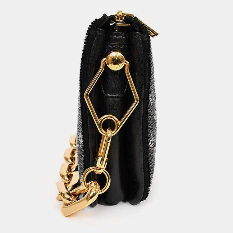 Pre Owned Louis Vuitton Black Satin Beaded Embroidered Monogram Coussin BB