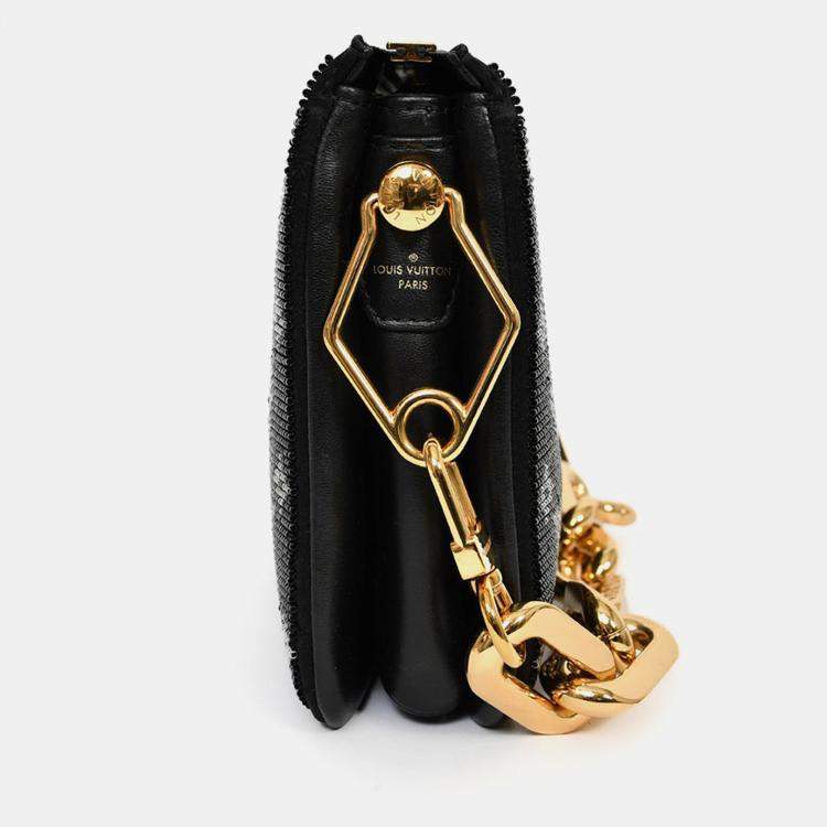 Pre Owned Louis Vuitton Black Satin Beaded Embroidered Monogram Coussin BB