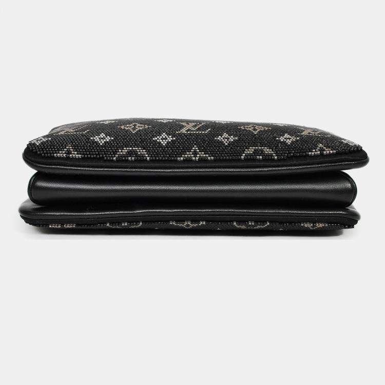 Pre Owned Louis Vuitton Black Satin Beaded Embroidered Monogram Coussin BB