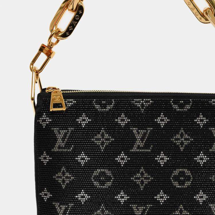 Pre Owned Louis Vuitton Black Satin Beaded Embroidered Monogram Coussin BB