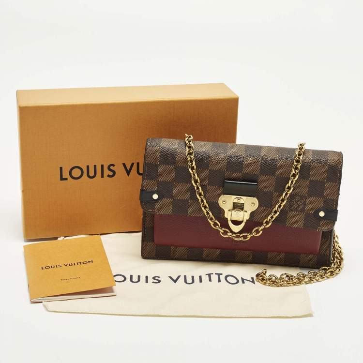 Pre Owned Louis Vuitton Vavin Bordeaux Damier Ebene Canvas Wallet On Chain